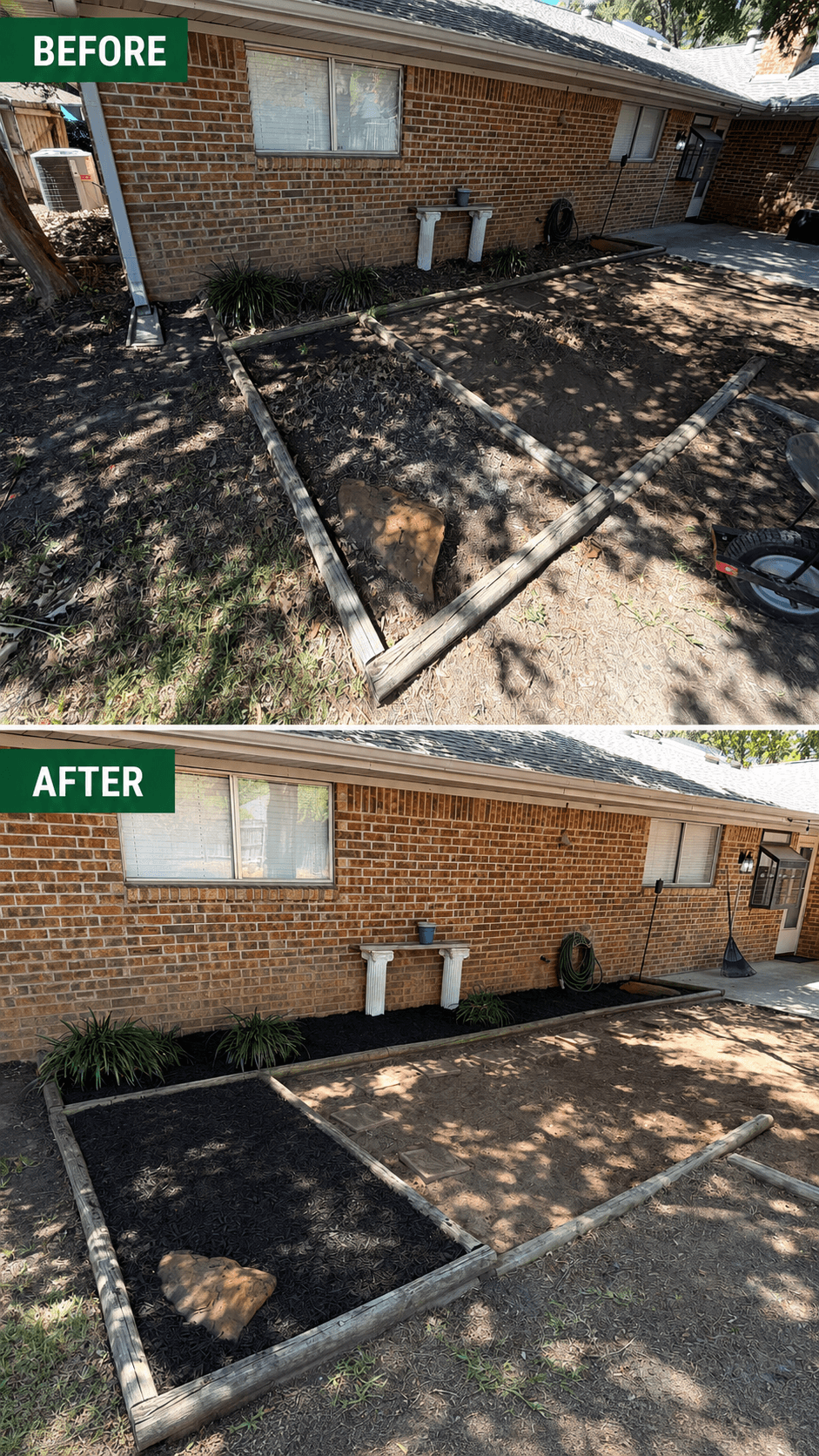 Backyard Bed Build-Out — before and after