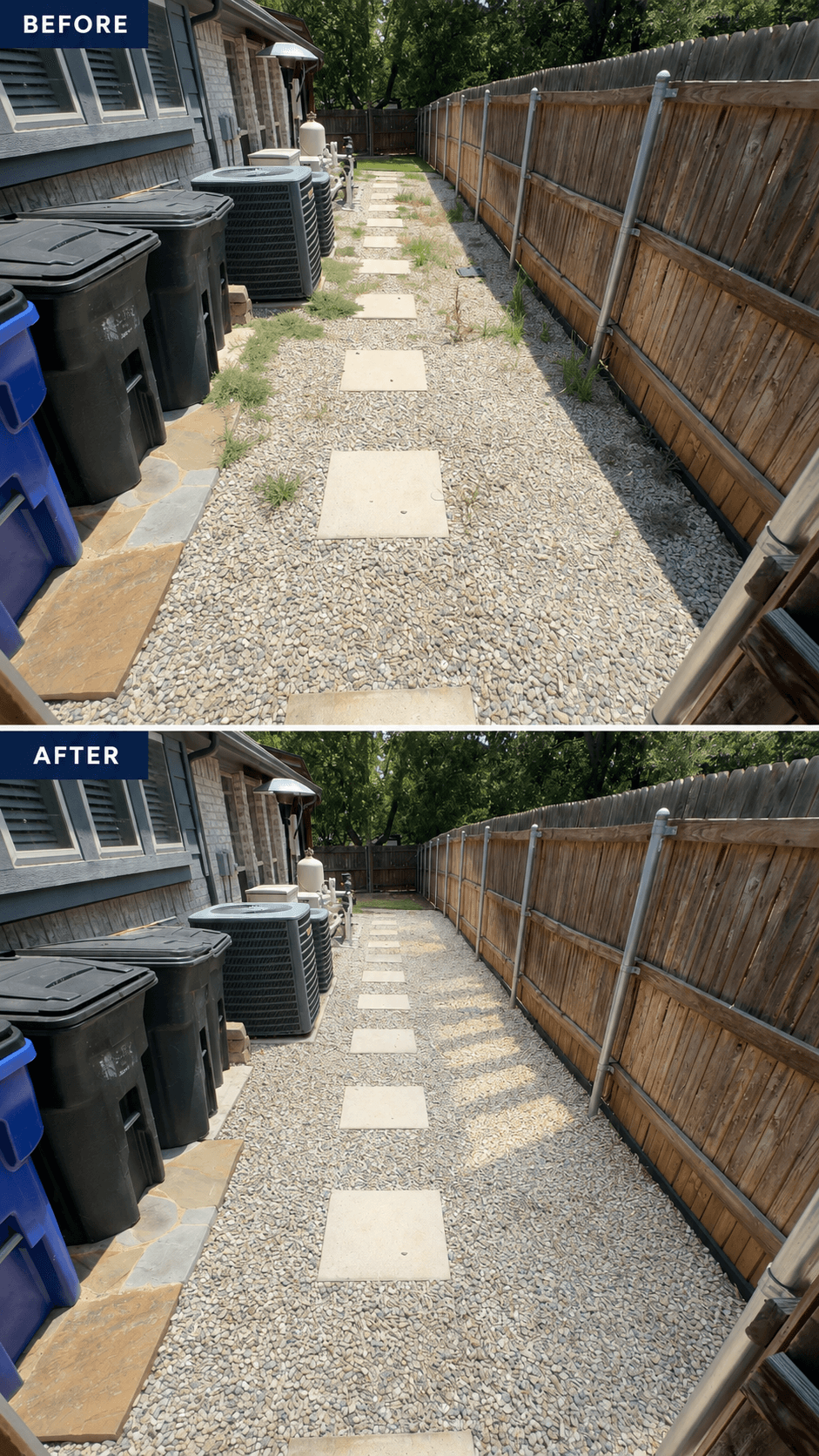 Side-Yard Path Cleanup — before and after